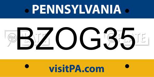 BZOG35 Pennsylvania License Plate