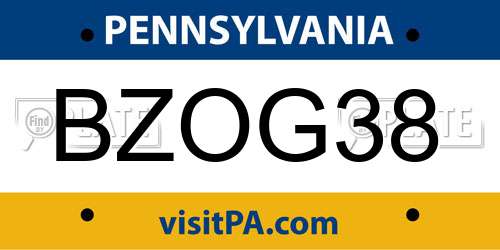 BZOG38 Pennsylvania License Plate