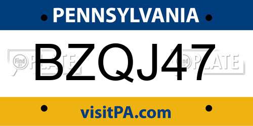 BZQJ47 Pennsylvania License Plate