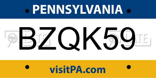 BZQK59 Pennsylvania License Plate