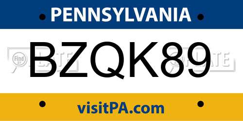 BZQK89 Pennsylvania License Plate