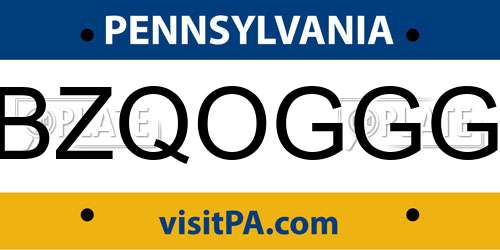 BZQOGGG Pennsylvania License Plate