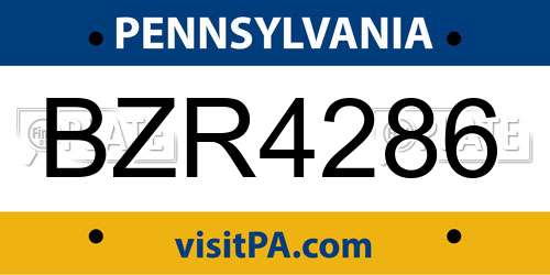 BZR4286 Pennsylvania License Plate