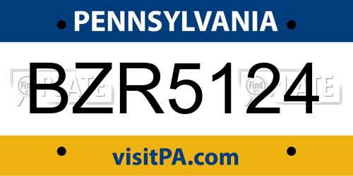 BZR5124 Pennsylvania License Plate