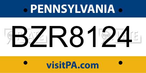 BZR8124 Pennsylvania License Plate