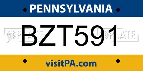 BZT591 Pennsylvania License Plate