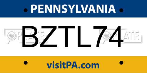 BZTL74 Pennsylvania License Plate