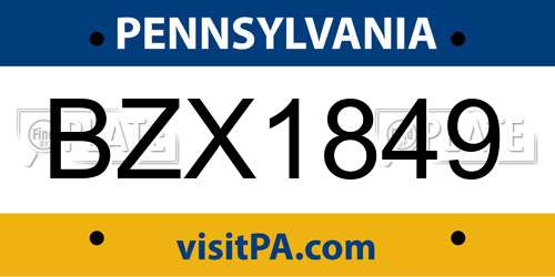 BZX1849 Pennsylvania License Plate