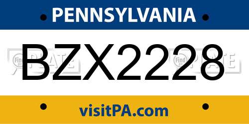 BZX2228 Pennsylvania License Plate