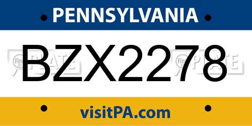 BZX2278 Pennsylvania License Plate