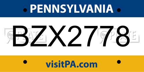 BZX2778 Pennsylvania License Plate