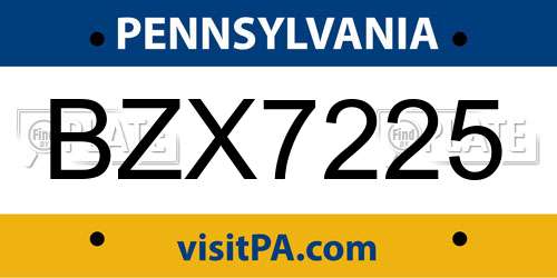 BZX7225 Pennsylvania License Plate