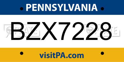 BZX7228 Pennsylvania License Plate
