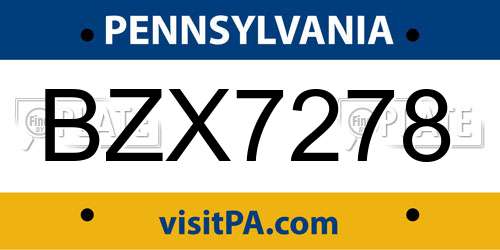 BZX7278 Pennsylvania License Plate