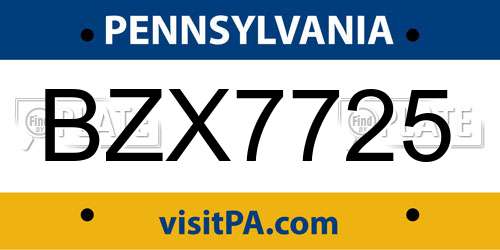 BZX7725 Pennsylvania License Plate