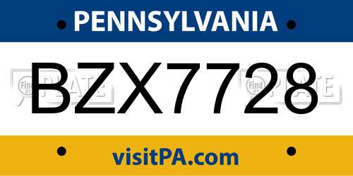 BZX7728 Pennsylvania License Plate
