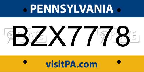 BZX7778 Pennsylvania License Plate