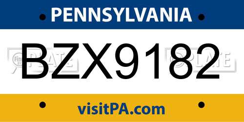 BZX9182 Pennsylvania License Plate