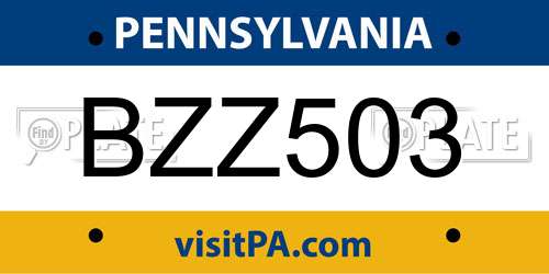 BZZ503 Pennsylvania License Plate
