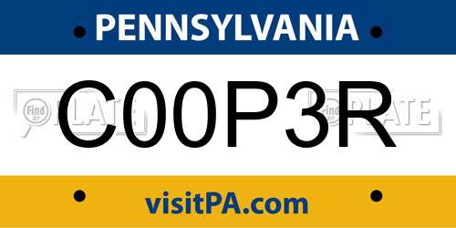 C00P3R Pennsylvania License Plate