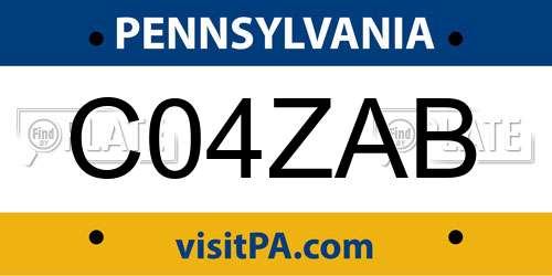 C04ZAB Pennsylvania License Plate