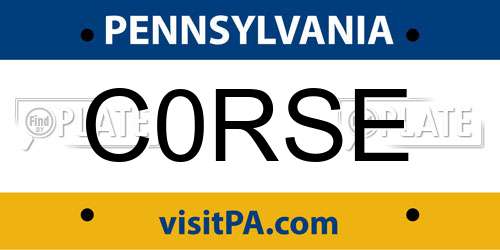 C0RSE Pennsylvania License Plate
