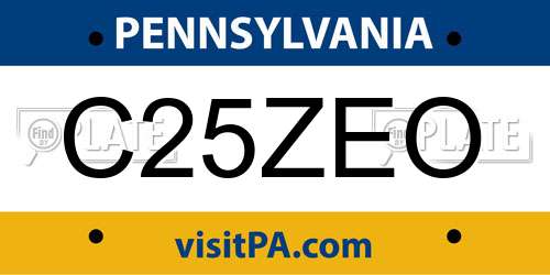 C25ZEO Pennsylvania License Plate