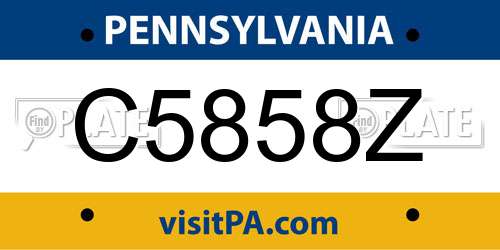 C5858Z Pennsylvania License Plate