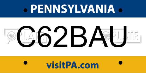 C62BAU Pennsylvania License Plate