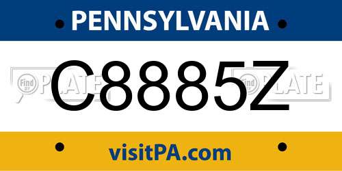 C8885Z Pennsylvania License Plate