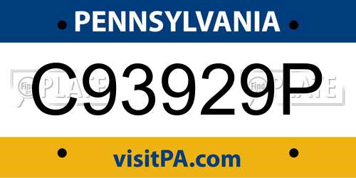 C93929P Pennsylvania License Plate
