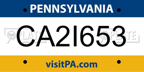 CA2I653 Pennsylvania License Plate