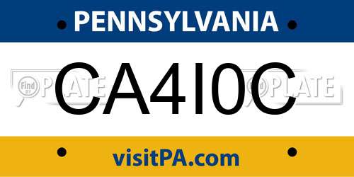 CA4I0C Pennsylvania License Plate