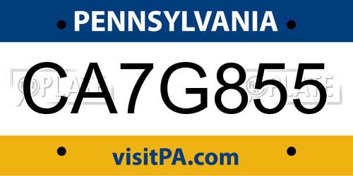 CA7G855 Pennsylvania License Plate