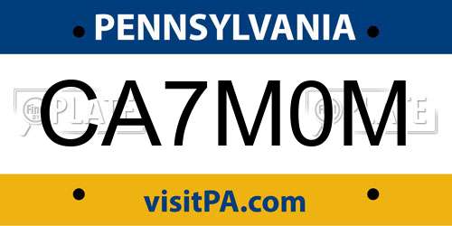 CA7M0M Pennsylvania License Plate