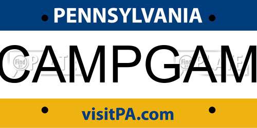 CAMPGAM Pennsylvania License Plate