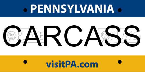 CARCASS Pennsylvania License Plate