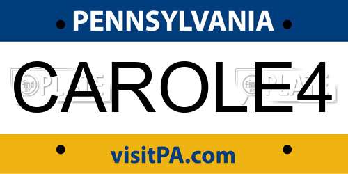 CAROLE4 Pennsylvania License Plate
