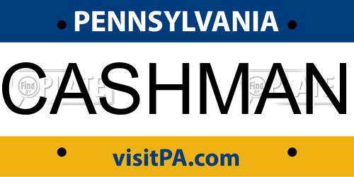 CASHMAN Pennsylvania License Plate