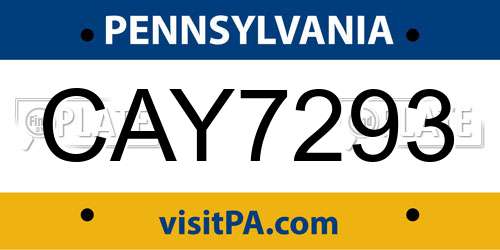 CAY7293 Pennsylvania License Plate