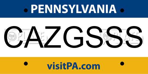CAZGSSS Pennsylvania License Plate