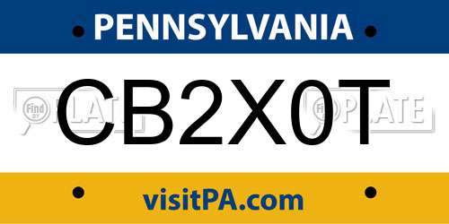 CB2X0T Pennsylvania License Plate