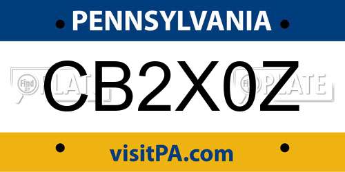 CB2X0Z Pennsylvania License Plate