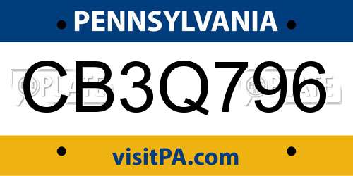 CB3Q796 Pennsylvania License Plate