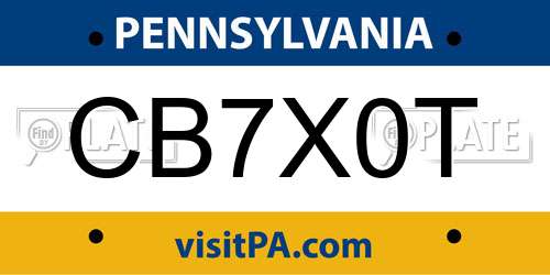 CB7X0T Pennsylvania License Plate