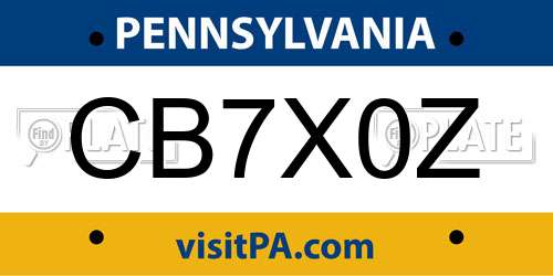 CB7X0Z Pennsylvania License Plate