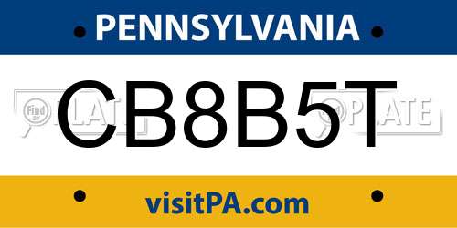 CB8B5T Pennsylvania License Plate