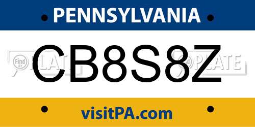CB8S8Z Pennsylvania License Plate