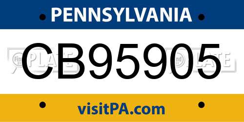CB95905 Pennsylvania License Plate