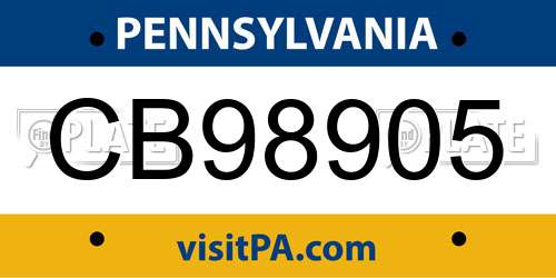 CB98905 Pennsylvania License Plate